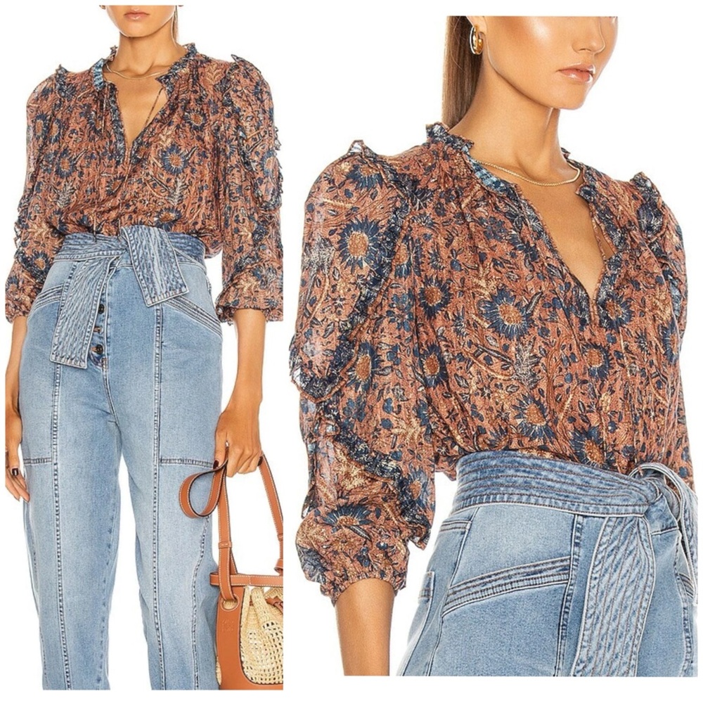 ULLA JOHNSON Manet Floral Ruffle Blouse SZ US 6